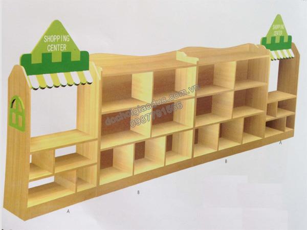 Bộ giá đồ chơi trung tâm thương mại gỗ tự nhiên