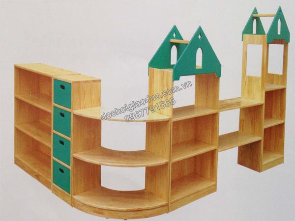 Bộ giá kệ đồ chơi mái nhà mẫu 2 gỗ tự nhiên