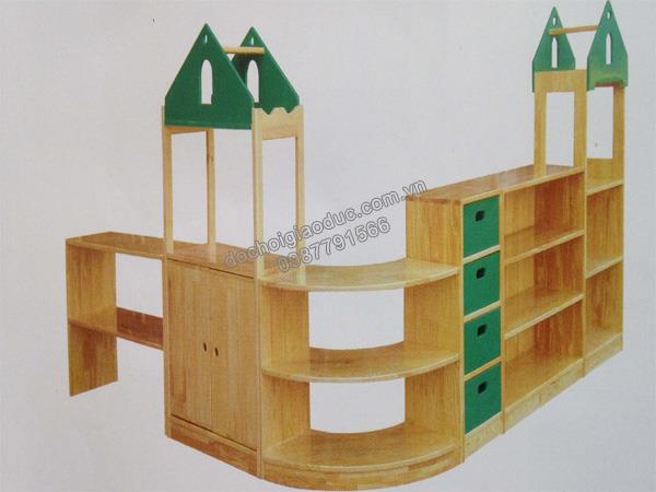 Bộ giá kệ đồ chơi mái nhà mẫu 3 gỗ tự nhiên