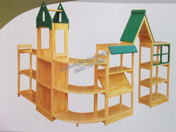 Bộ giá kệ đồ chơi mái nhà mẫu 1 gỗ tự nhiên