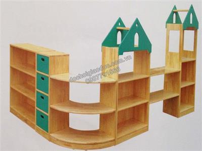 Bộ giá kệ đồ chơi mái nhà mẫu 2 gỗ tự nhiên
